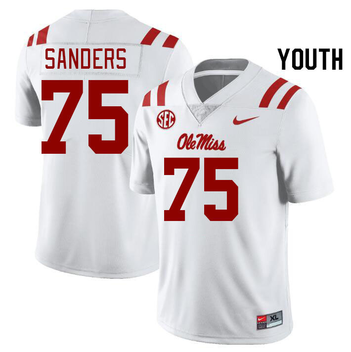 Youth #75 Brycen Sanders Ole Miss Rebels College Football Jerseys Stitched Sale-White